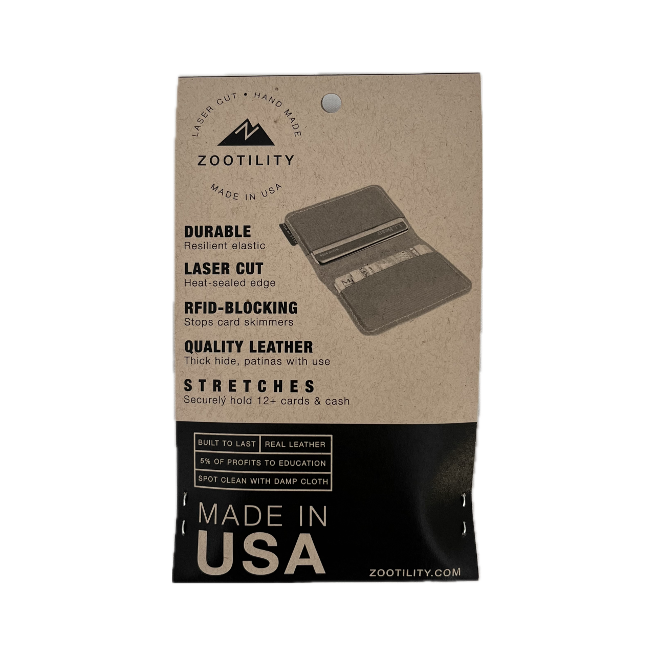 Packaging back for Front Pocket Wallet - RFID Blocking - Made In USA - Real Leather