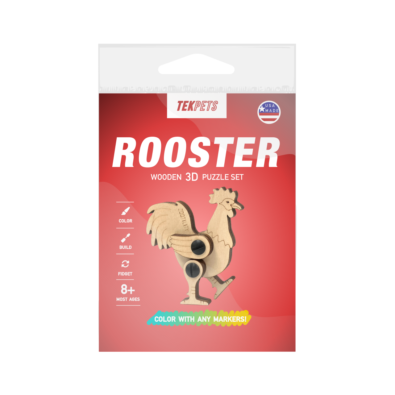 Packaging front for TekPets farm animals Rooster